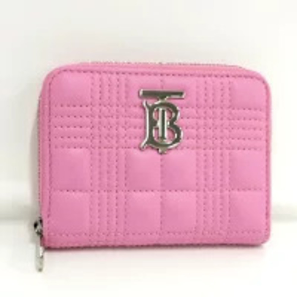 BURBERRY Zip Wallet Lambskin Leather Pink